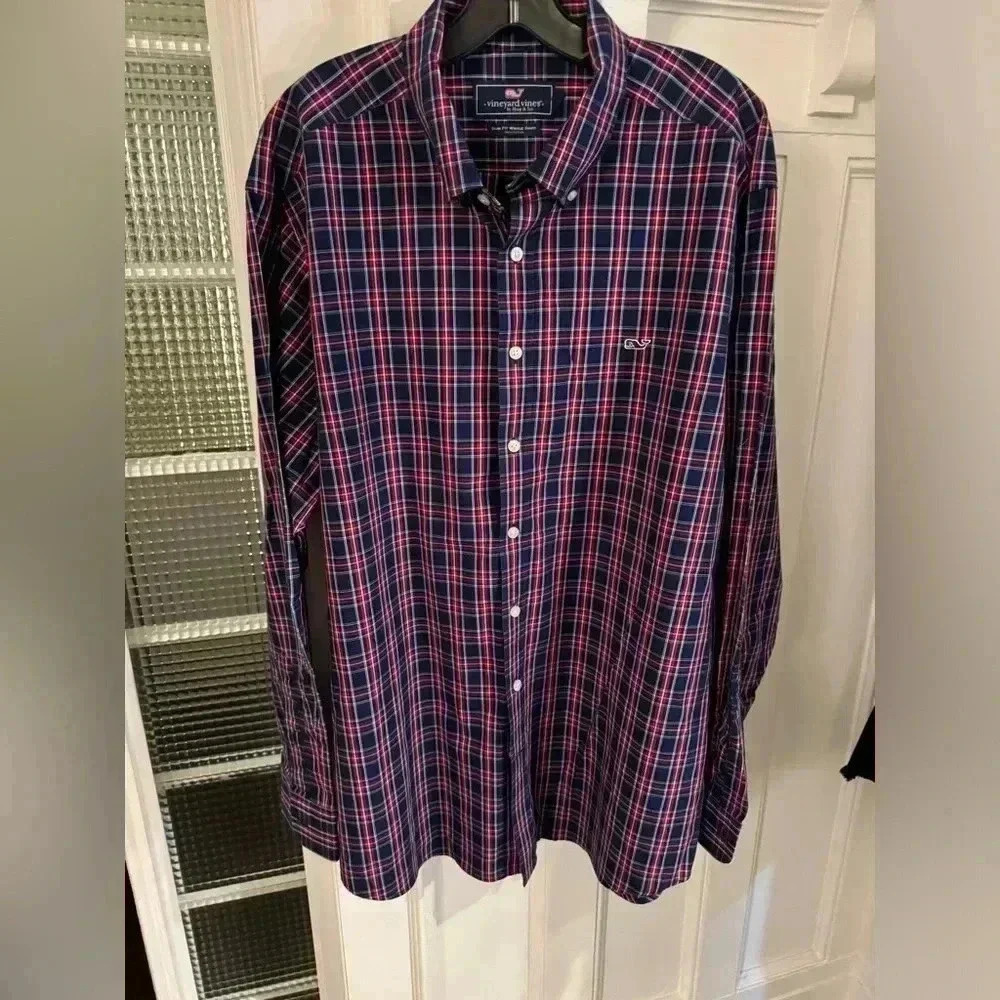 Vineyard vines men’s button up long sleeve plaid shirt lightweight sz XXL